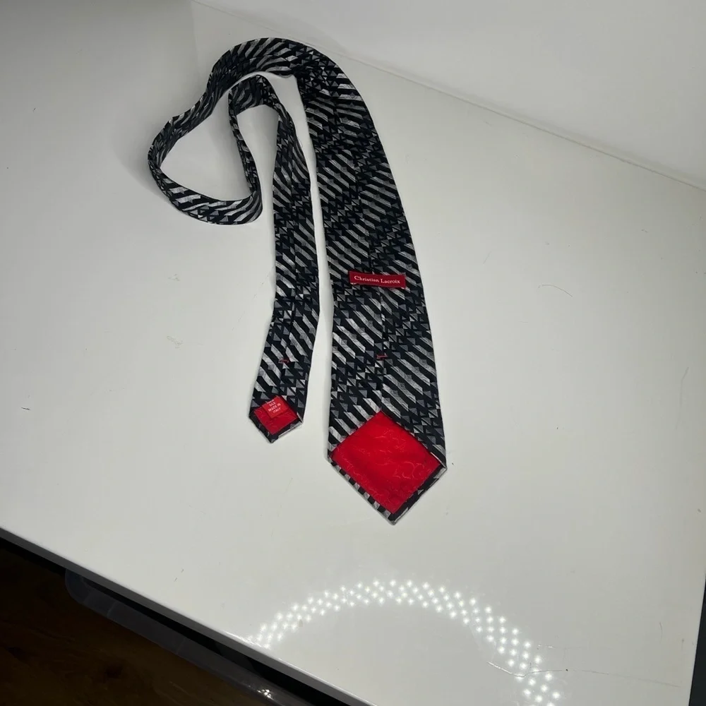 Christian Lacroix Black Gray Silver 100% Silk Tie - Made in Italy